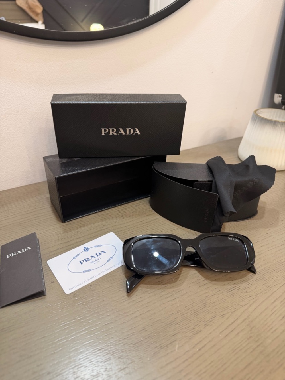 Prada Black Gloss Rectangular Sunglasses